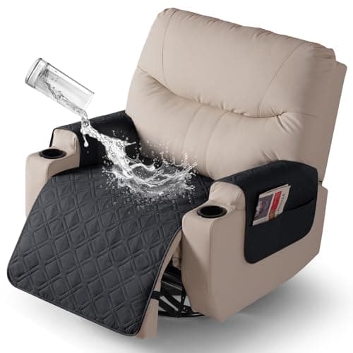 VANSOFY Dark Gray Recliner Chair Covers, 100% Waterproof & Non-Slip — Black