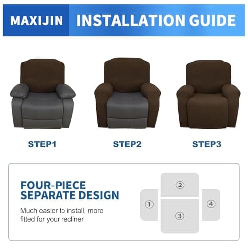 MAXIJIN Dark Coffee Stretch Jacquard Recliner Slipcover 4 Pieces Protector