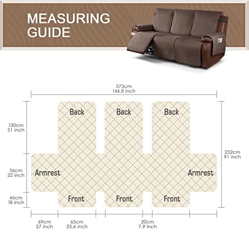 KinCam 100% Waterproof Recliner Couch Covers, Brown