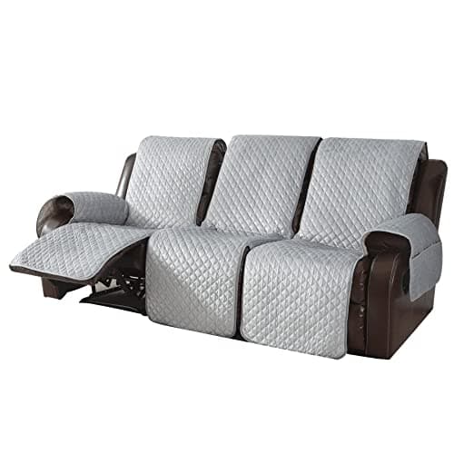 LUFEIJIASHI Velvet Non-Slip Recliner Sofa Covers, Grey, 3 Seater