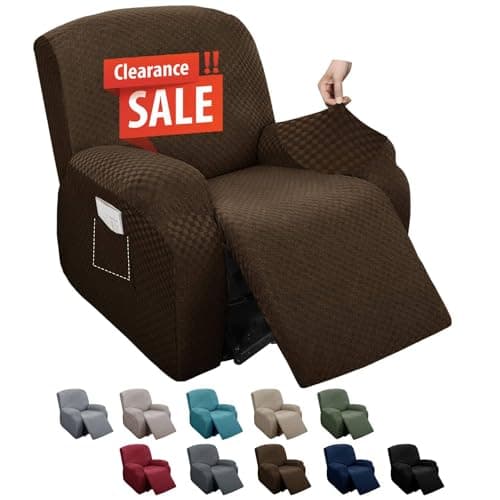 MAXIJIN Dark Coffee Stretch Jacquard Recliner Slipcover 4 Pieces Protector
