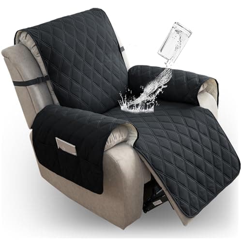 100% Waterproof Recliner Chair Cover with Elastic Band (Khaki, 28") — Black