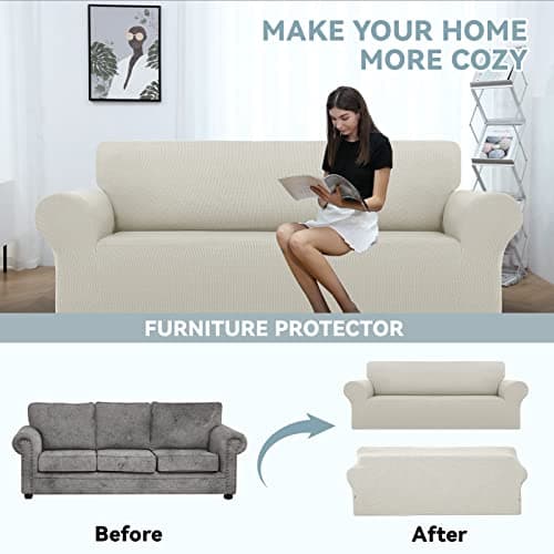 Stretch White Slipcover for 3 Cushion Sofa - Pet Friendly, Non-Slip, Washable Furniture Protector