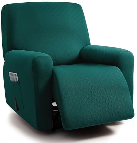ULTICOR Squared Jacquard Design 3 Seater Recliner Sofa Covers, Dark Grey — Deep Teal