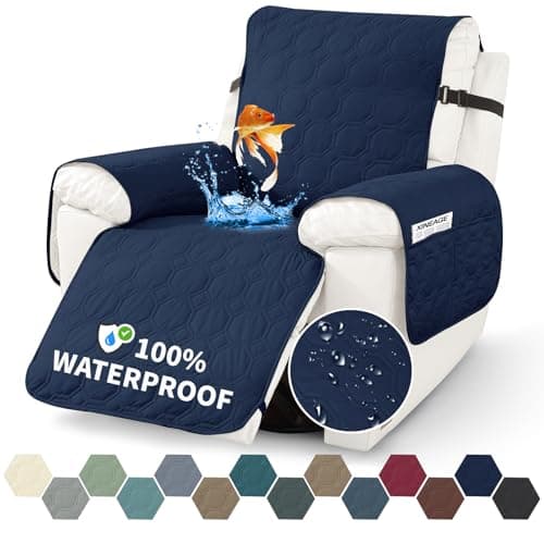 XINEAGE 100% Waterproof Recliner Chair Cover with Non-Slip Pockets (Coffee, 23.6") — Dark Blue