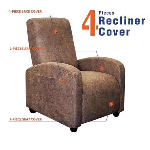 WdFour Brown Leather-Like Slipcover for Small Recliner Chair & Pillowcase