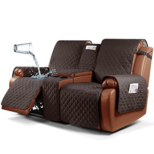 Ruaozz Waterproof Recliner Love Seat Cover with Console for Double Recliner Sofas (Chocolate, 2 Seater)