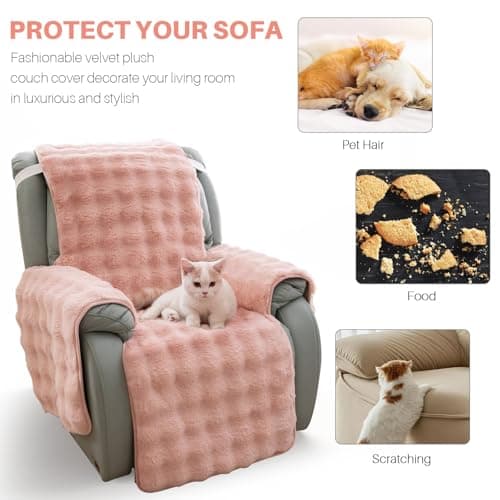 Thick Plush Rabbit Recliner Chair Cover, Non-Slip & Elastic Straps, Furniture Protector