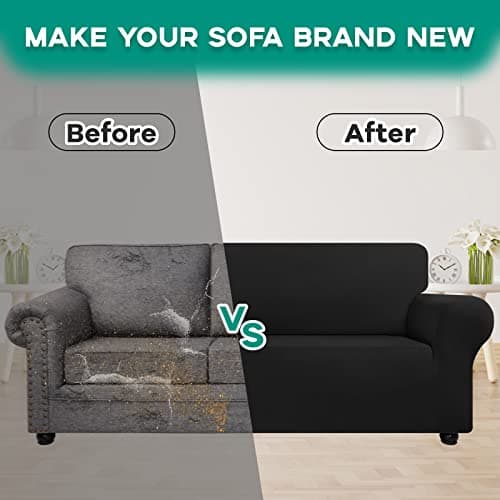 CWK Non-Slip Stretch Couch Covers for 3 Cushion Sofas (Large, Black)