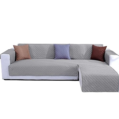 Medium Grey L Shape Chaise Couch Cover for Sectional Sofas — Light Grey