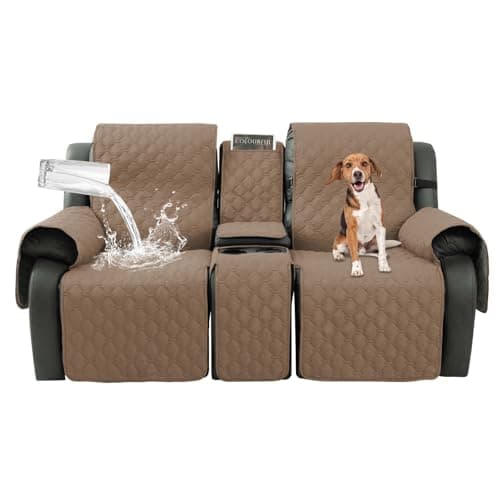 Waterproof Grayish Brown Recliner Cover with Center Console, Pet & Kids Protector
