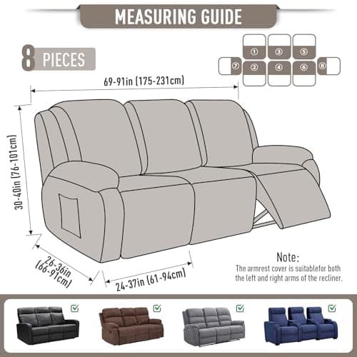 TAOCOCO Stretchable 8-Piece Recliner Sofa Covers Pale Brown