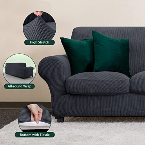 CHUN YI Stretch Sofa Cover, 3 Seat, Grey Checks Spandexсалон coverage