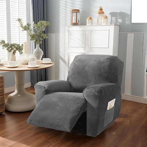 NORTHERN BROTHERS Anti-Slip Velvet Recliner Cover, Soft & Washable, Light Grey