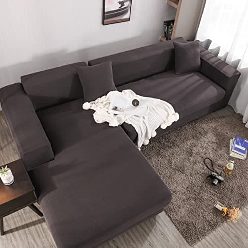 Jacquard Chaise Lounge Covers for Grey 2Seat L Shaped Couch — Black Brown