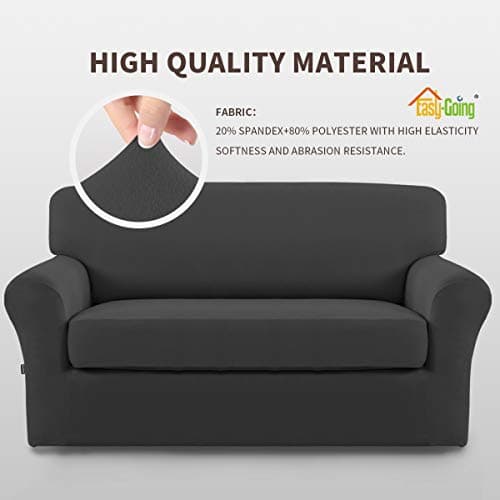 Easy-Going Dark Gray Spandex Microfiber Sofa Slipcover – Kids & Pet Friendly Elastic Bottom
