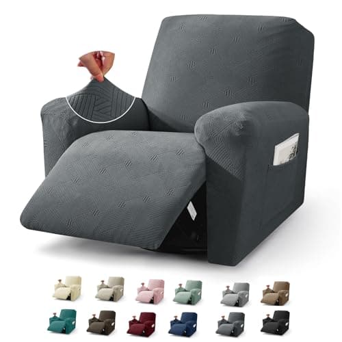 JIVINER Dark Gray Recliner Chair Covers, 3 Pieces Stay in PlaceStretch Cover for Washing Recliner Seat with Pockets