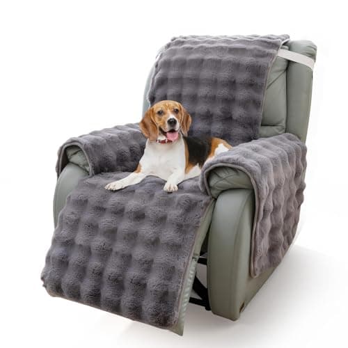 Thick Plush Rabbit Recliner Chair Cover, Non-Slip & Elastic Straps, Furniture Protector — Deep Gray