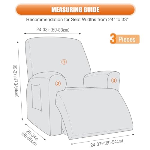 VANSOFY 3-Piece Stretch Recliner Cover, Dark Gray