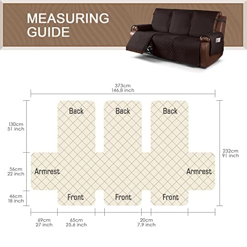 KinCam Waterproof Recliner Sofa Cover for 3 Seat Recliner Couch