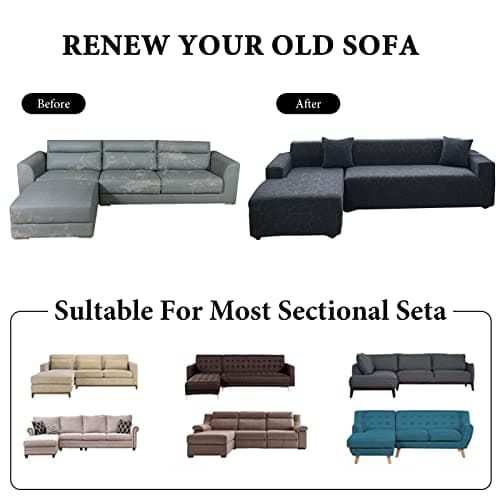 Wear-Resistant L-Shaped Couch Cover, Dark Gray B-Leaves, 2pcs + Pillowcases