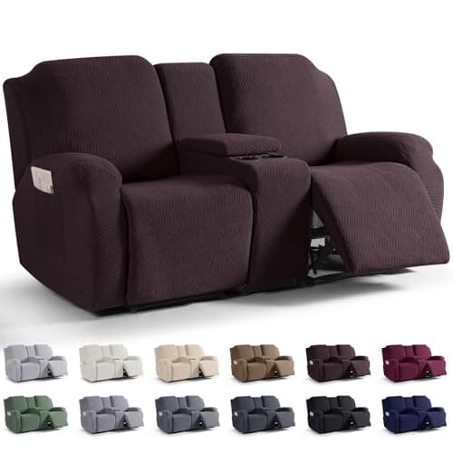 KinCam Loveseat Recliner Slipcover with Middle Console, Chocolate Stripe Protector (2 Seat Couch)