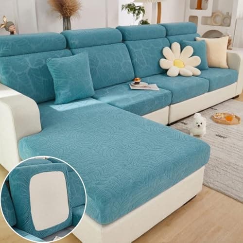 Jonuiony Wear-Resistant L-Shape Sectional Couch Slipcover (Dark Grey, Large) — Leaves Sea Blue