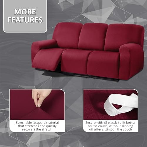 ULTICOR Squared Jacquard 8-Piece Recliner Sofa Covers (Burgundy - Wine)
