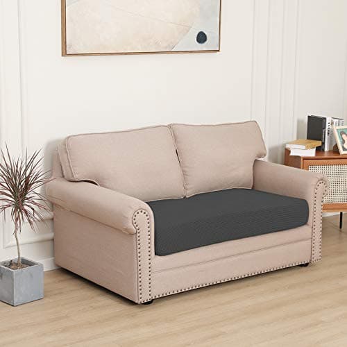 Dark Gray Stretch Loveseat Cushion Cover with Elastic Bottom