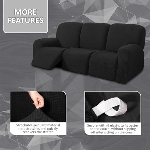 ULTICOR Jacquard Recliner Sofa Covers for 3 Cushion Recliners (Black)