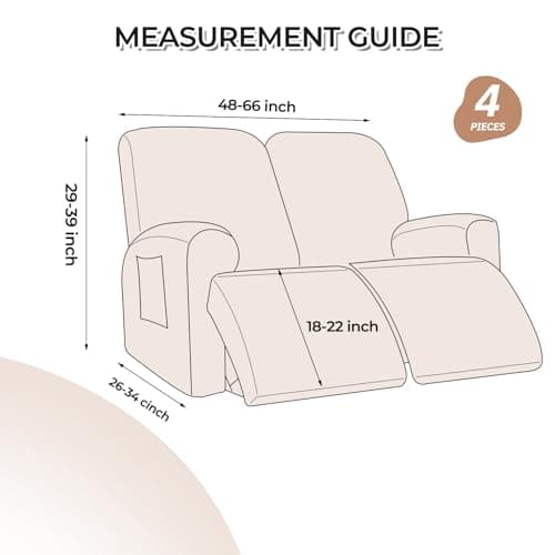 KEKUOU Stretch Recliner Loveseat Covers, 4 Pieces, Chocolate