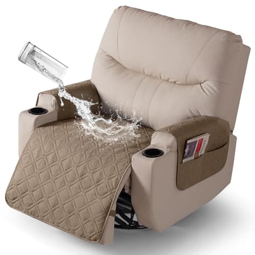 VANSOFY Dark Gray Recliner Chair Covers, 100% Waterproof & Non-Slip — Light Brown