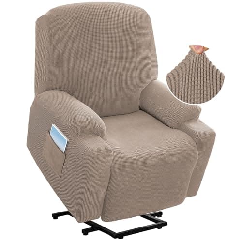 H.VERSAILTEX Grey Soft Thick Jacquard Stretch Recliner Cover with Side Pocket — Sand