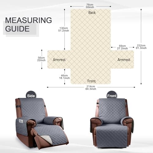 KinCam 100% Waterproof Recliner Chair Cover, Dark Gray