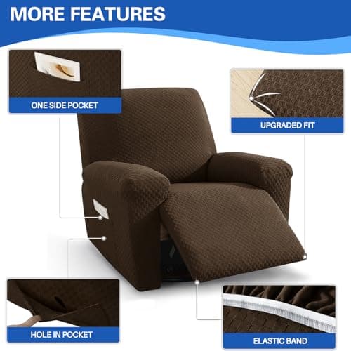 MAXIJIN Dark Coffee Stretch Jacquard Recliner Slipcover 4 Pieces Protector
