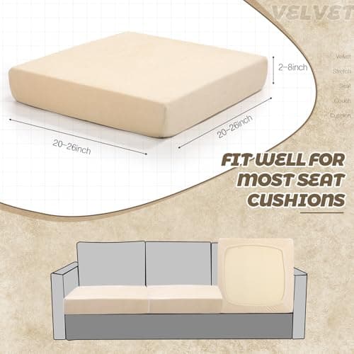 Velvet Stretch Seat Cushion Covers Set - Cream White