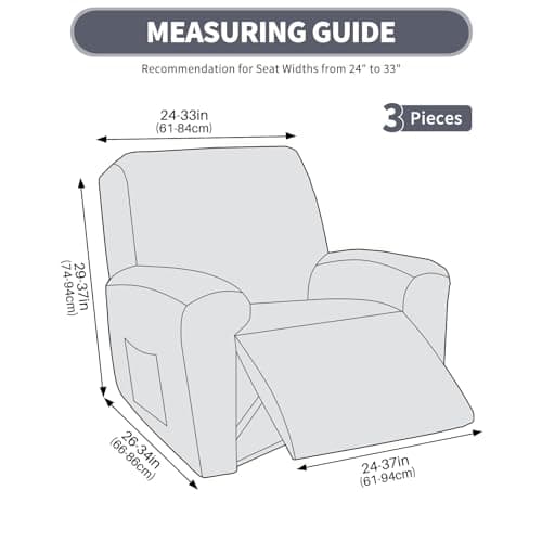 JIVINER Dark Gray Recliner Chair Covers, 3 Pieces Stay in PlaceStretch Cover for Washing Recliner Seat with Pockets