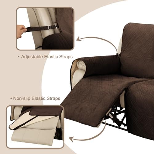 Velvet Recliner Slipcover - Waterproof Recliner Cover for Dogs & Pets (Brown, 23)