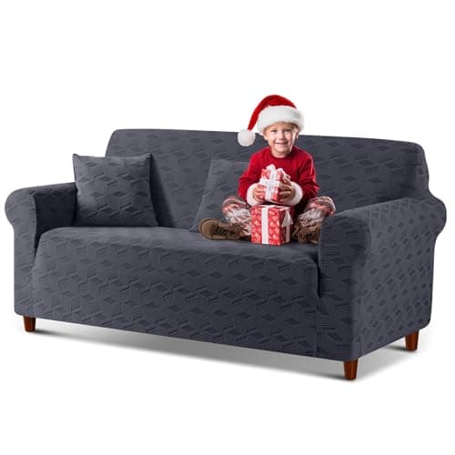 TAOCOCO Dark Grey 3 Seater Stretch Sofa Cover with Throw Pillow Protectors