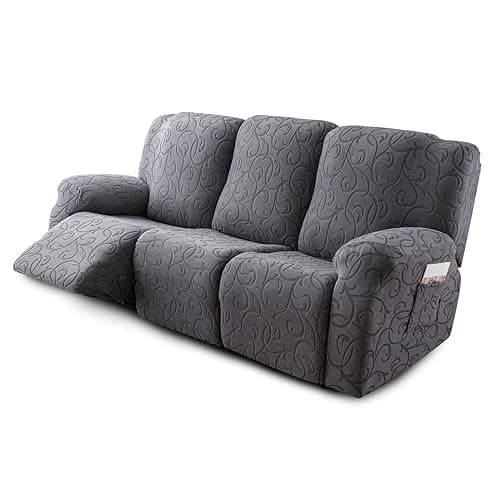 Stretch Recliner Sofa Slipcover, Soft Jacquard 3-Cushion 3-Seat Couch Cover