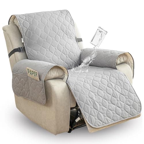100% Waterproof & Non-Slip Recliner Sofa Cover, Pet Protection with Elastic Straps (Light Grey, 23")
