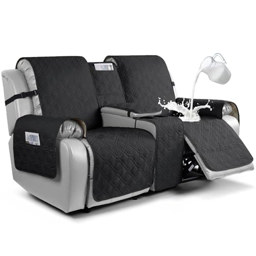 VANSOFY Black Loveseat Recliner Console Slipcover, 100% WaterproofPET-Dog Proof