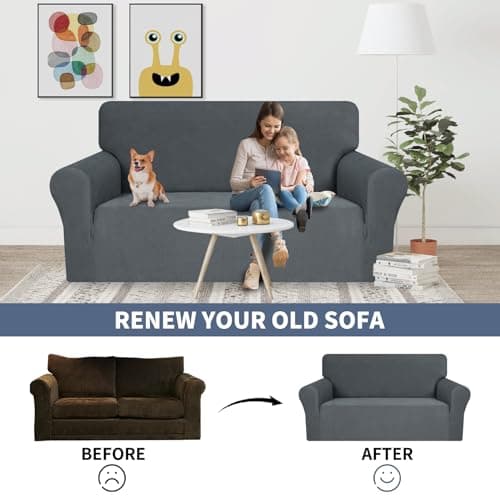JIVINER Stretch 1-Piece 3 Cushion Dark Gray Sofa Slipcover