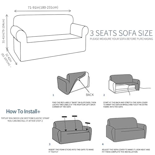 JIVINER Stretch Universal Couch Cover, Light Gray Rhomb, Large