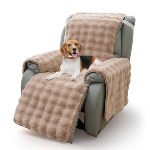 Thick Plush Rabbit Recliner Chair Cover, Non-Slip & Elastic Straps, Furniture Protector — Coffee