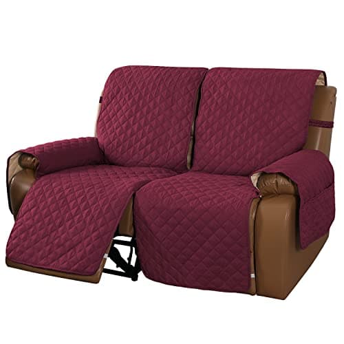 MeilleMaison Non-Slip Recliner Sofa Cover for 2 Seater Couch (Wine/Tan)