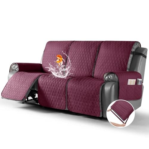 TAOCOCO 100% Waterproof Recliner Sofa Cover, Non-Slip Brown 3 Seater — Wine