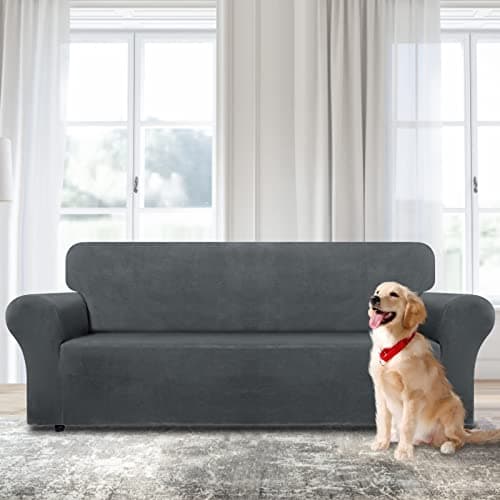 Velvet Couch Cover for 3 Cushion Sofas - Pet Protector with Non-Skid Foam