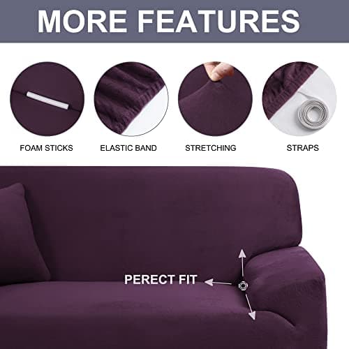 uxcell Velvet Plush Stretch Sofa Cover, Thicker Couch Slipcover, 1-4 Cushions, Winter Covers, Purple X-Large