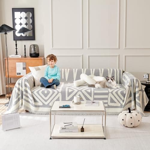 ROOMLIFE Reversible Sofa Covers for 3 Seat Reclining Futon - Washable Kids & Pet Protector 71"x134" — B.boho Grey